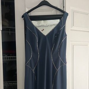 Elegant Navy Dress with Silver Accents
